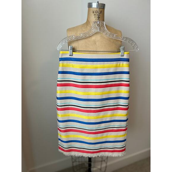 J. Crew Skirt Rainbow Striped Jacquard Pencil Skirt with Frayed Hem size 4 - Picture 3 of 6